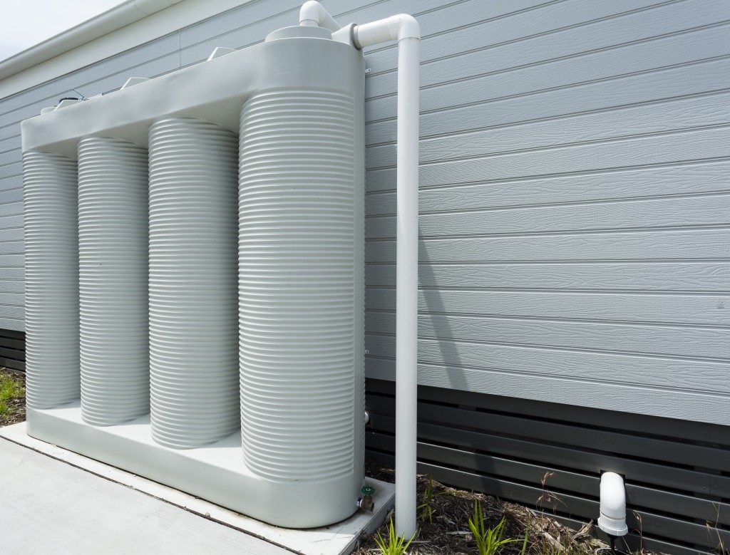 White residential rainwater tank