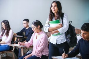 Woman arriving to class